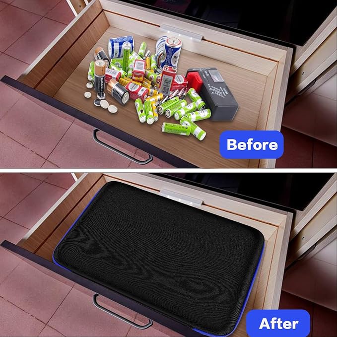 casmilee Storage Case & Battery Organizer with Tester for 162+ AA AAA 4A C D 9V 3V Lithium LR44 CR2 CR123 CR1632 CR2032 18650 Button - Batteries Not Included Blue