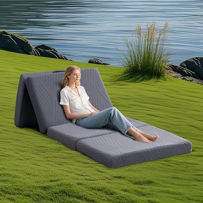 Memory Foam Camping Mattress Pad, 3 Inch Thick Waterproof Foldable Sofa Bed Floor Mattress, Portable Sleeping Pad for Adult, Sleeping Mat for Travel RV Camping Guest Yoga