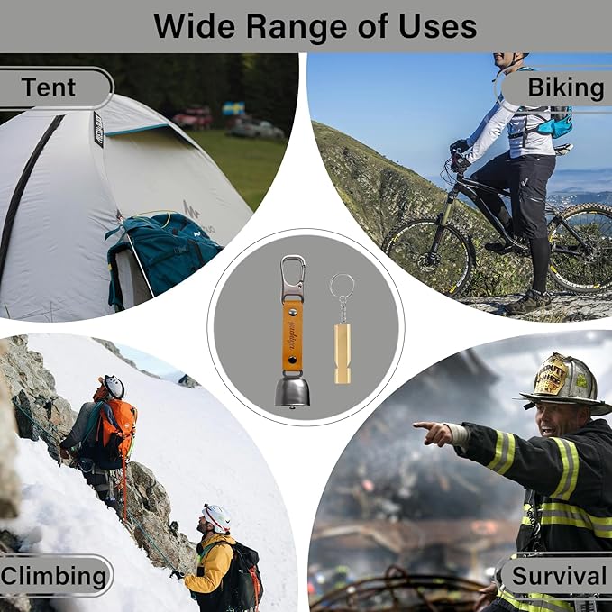 Bear Bell with Magnetic Silencer|Bear Bells for Hiking & Camping|Bear Deterrent Device with Emergency Whistle & Carabiner to Scare Animals|Bear Alarm for Outdoor Biking Fishing Climbing