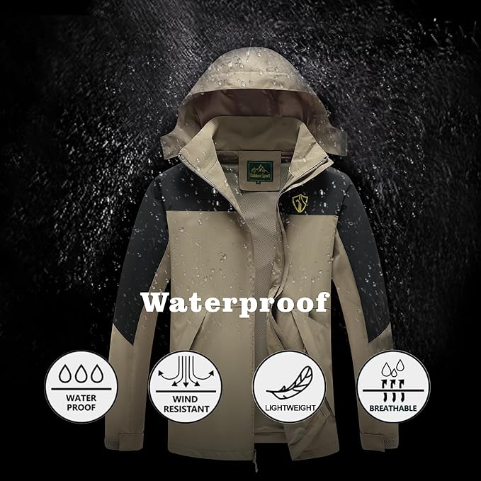 GIISAM Rain Jacket for Men, Mens Waterproof Raincoat Lightweight Rain Jackets Outdoor Rain Coat Windbreaker with Hood