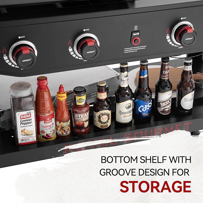 Royal Gourmet GD405A 4 Burner Propane Gas Grill and Griddle Combo with Grilling Gear Set, Griddle Grill Combo with Foldable Side Tables for Outdoor Cooking While Camping or Tailgating, Black