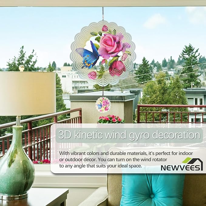 Butterfly Metal Wind Spinners - Gifts for Women Mom Grandma Wife, Hanging Wind Spinner for Outdoor & Indoor Decorations, 12 inch Wide, 21 inch Long, Wind Spinner for Christmas Ornament Gifts