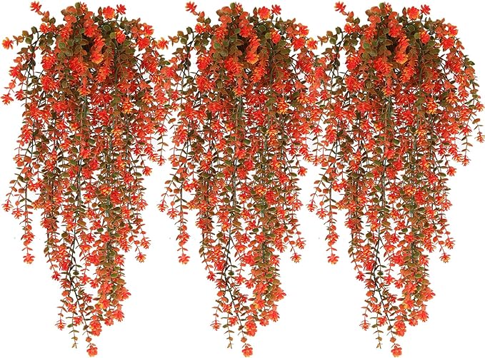 Fall Artificial Hanging Plants Artificial Fall Flowers Faux Autumn Plants Faux Hanging Plants Artificial Plants Fake Plants for for Thanksgiving Indoor Outdoor House Wedding Garden Party (Salmon)