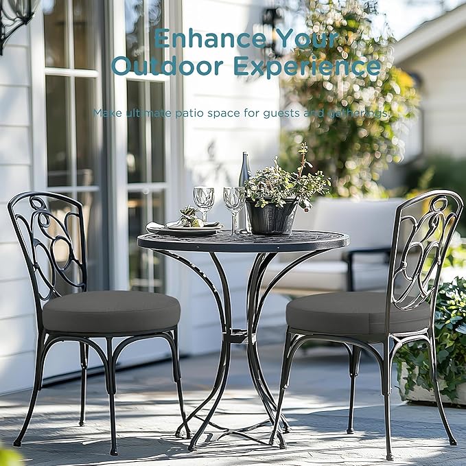 Codi Round Outdoor Chair Cushions 15 Inch, Patio Bistro Cushion Set of 2, Waterproof with Adjustable Straps, Grey 15x15''