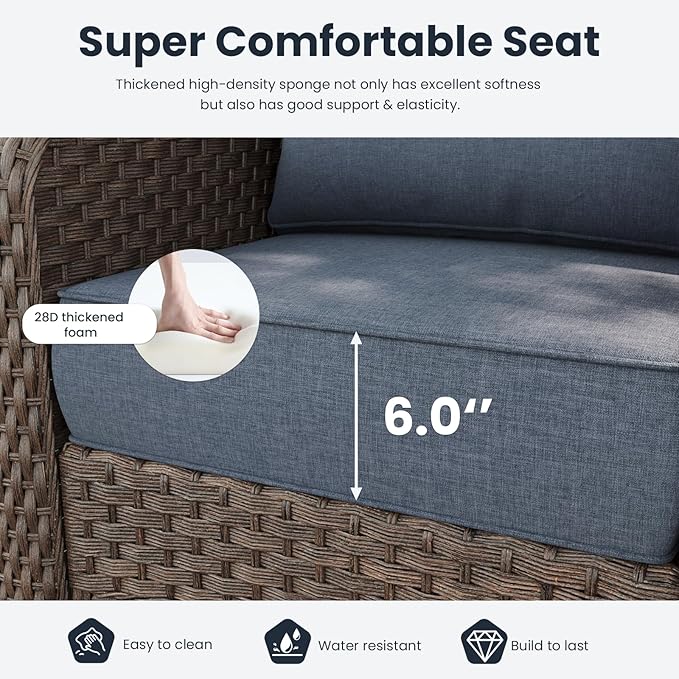 6 Pieces Outdoor Patio Furniture Sets with Rocking Swivel Chairs with 6-inch Thick Cushion and Side Table for Deck Lawn