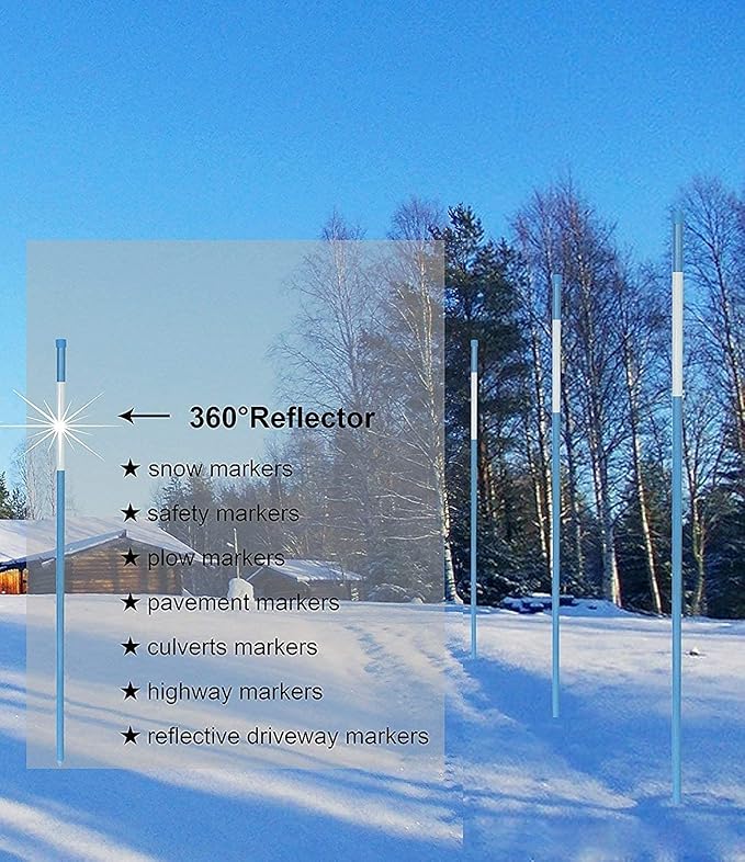 72inch Reflective Driveway Markers 50pack, 5/16'' Diameter Pavement Snowmarkers (5/16'' Dia*6ft)