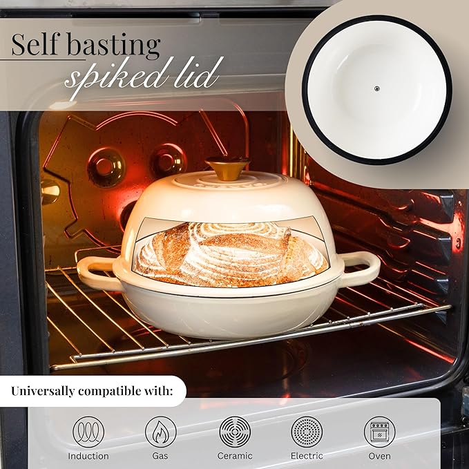 Enamelled Cast Iron Dutch Oven For Bread Baking – Dutch Oven Pot For Sourdough Bread Baking – Cast Iron Bread Pot – Dark Blue, 6 Quarts, 26cm – by Nuovva