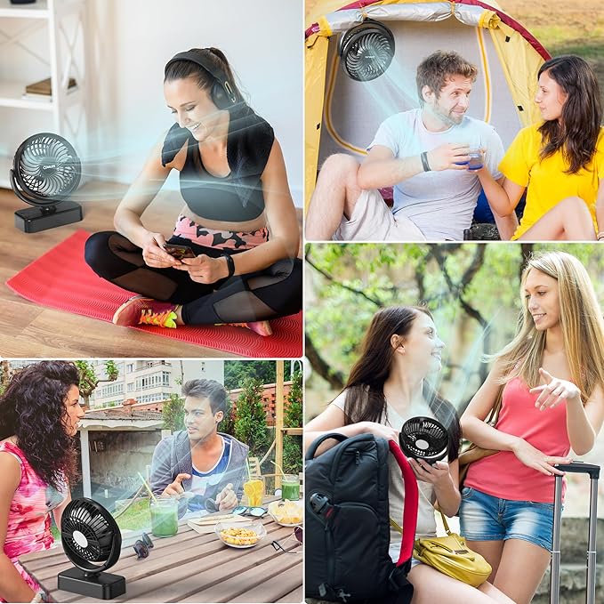 Camping Fan with LED Lantern - Rechargeable Battery Operated Fan, 35H Run Time Max, 3 Speeds, Portable Desk Fan with Hook for Tent Car RV Outdoor Emergency Outage Hurricane