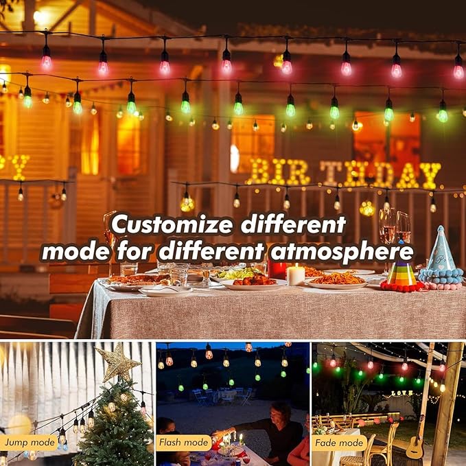 Auroraworld Outdoor String Lights, 24FT Color Changing Patio Lights Outdoor for Patio