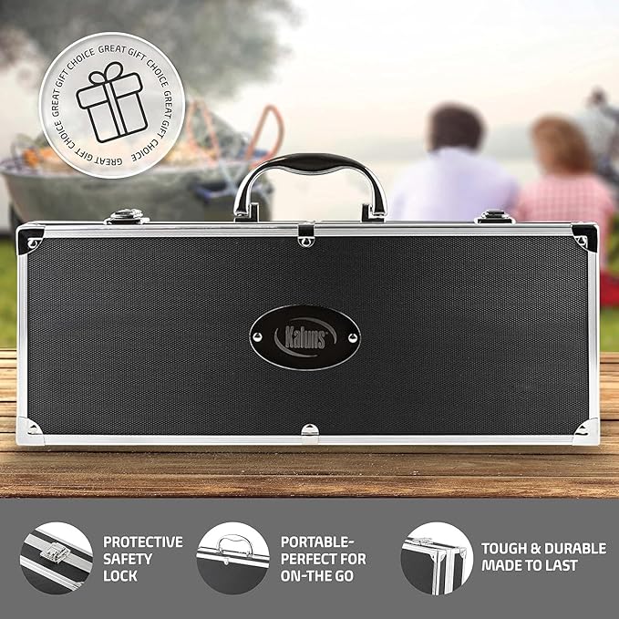 Kaluns Grilling Accessories, Birthday Gifts for Men Grilling Gifts, Heavy Duty Stainless Steel BBQ Grill Tools Set for Outdoor Grill with Aluminum Case and Apron, Husband Dad Gifts for Christmas