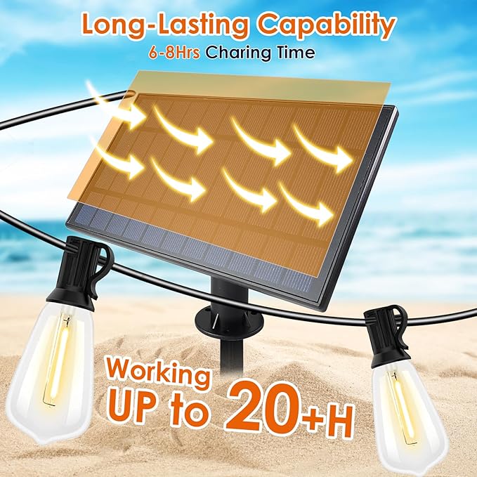120FT Solar String Lights Outdoor,Solar Patio Lights Waterproof with Remote & 40+2 Dimmable ST38 Shatterproof LED Bulbs,Commercial Grade Solar Powered String Lights for Outside