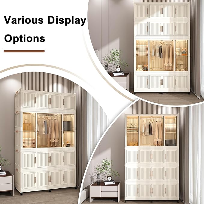 Collapsible Expandable Wardrobe Closet, Multi-Function Plastic Wardrobe,Wardrobes Storage Cabinet (16 Cubes+1 Hanging Rod 1)