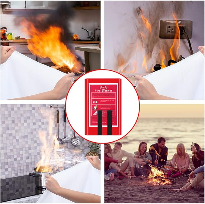 4 Packs Emergency Fire Blanket, Fiberglass Fire Suppression Blanket with Box Fireproof Flame Retardant Safety Survival Cover for Home Kitchen Fireplace Grill Office Warehouse