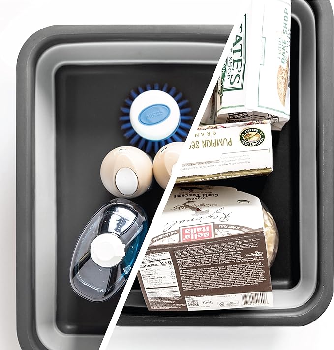 BINO Collapsible Wash Basin - Grey | Portable Dish Tub | Kitchen | Camping | Sink | Home Essentials | Baby Travel | Folding Dish Pan for Maximum Space Saving