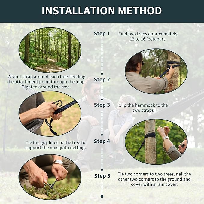 Camping Hammock with Net,Travel Portable Lightweight Hammocks with Tree Straps and Solid D-Shape Carabiners,Parachute Nylon Hammock for Outsides Backpacking Beach Backyard Patio Hiking Blue & Grey