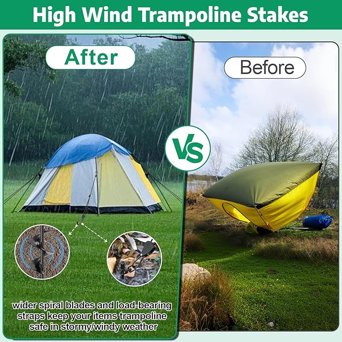 Tent Stake Heavy Duty Kit for High Winds, 4 Pack 17.7" Ground Anchors Screw-in, with Retractable Tie-Down Straps Ropes, Earth Anchors Kit for Campers, Temporary Tents, RV, Awning, Gazebos,Carport