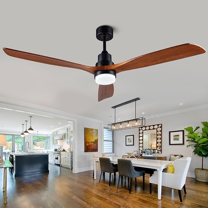 60” Ceiling Fan [with Lighting Remote], Indoor Outdoor Mute, Modern Wooden Ceiling Fan [with 3 Solid Wood Blades] for Patio, Living Room, Bedroom, Hallway.