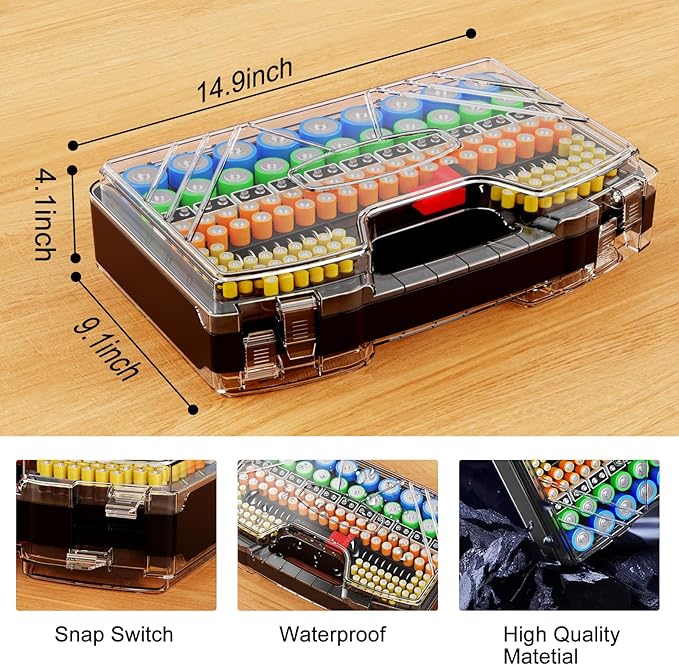 Battery Organizer Storage Case, Battery Storage Holder Organizer Box with Tester - 285 Batteries Double-Sided Variety Pack, Holds AA AAA 4A C D Cell 9V 3V Lithium LR44 CR2 CR123 CR1632 18650 Button
