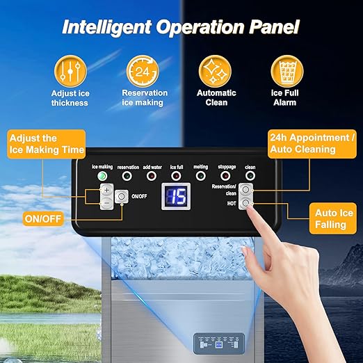 Commercial Ice Maker Machine with 40 lbs Storage Bin, 140 lbs/24H Built in Ice Machine with 2-Water Inlet Options, Stainless Steel Under Counter Freestanding Ice Maker for Home, Bar, and Restaurant