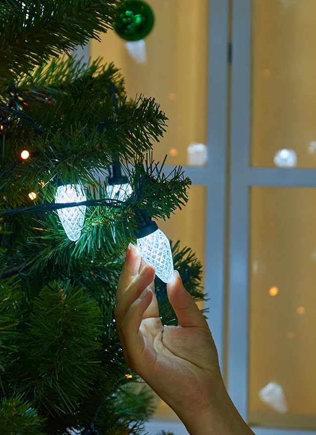 C9 LED Christmas Lights Outdoor, 81 Feet 100 LED String Lights with Timer & 8 Lighting Mode, Waterproof Commercial Grade Extendable for Indoor Outside Roofline Patio Home Xmas Decoration, Pure White