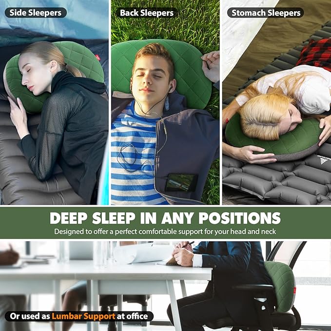 Hikenture Camping Pillow Inflatable, Washable Backpacking Pillow for Sleeping, Ultralight Blow Up Pillows with Removable Cover, Portable&Compact Hiking Pillow for Beach, Travel, Outdoor(Green)