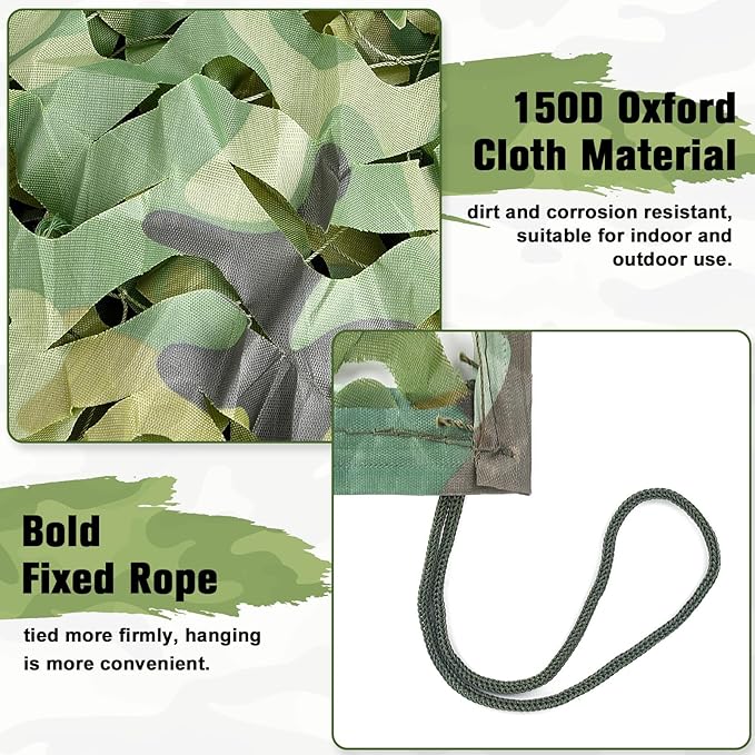Camo Netting Camouflage Netting 20x20 10x20 10x10 Bulk Roll Burlap Camo Tarp Sunshade Net for Hunting Blind Dinosaur Birthday Jungle MilitaryTheme Party Decoration Camping Shooting