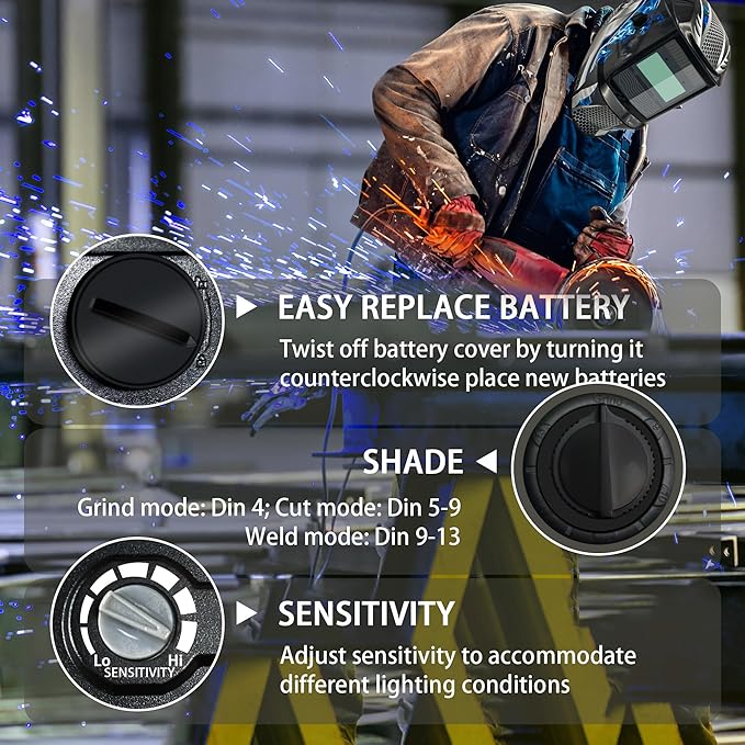 Auto Darkening Welding Helmet with Large Viewing Screen, Solar Powered, Adjustable Shade Range 9-13, Lightweight Welding Mask for TIG MIG ARC Plasma Cutting