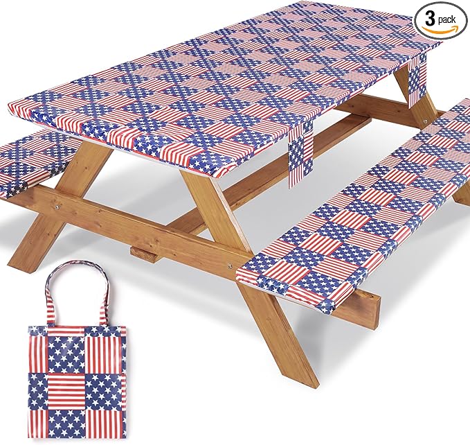 72In Picnic Table Cover with Bench Covers Fitted Stain Resistant Rectangular Table Cloth Campers Patio Garden Vacation Gear Cool Gifts for 40th 50th 60th 70th Grandparents Grandma Grandpa