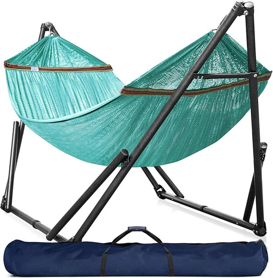 Tranquillo Universal Double Hammock with Stand Included for 2 Persons/Foldable Hammock Stand 600 lbs Capacity Portable Case - Inhouse, Outdoor, Camping, Sky