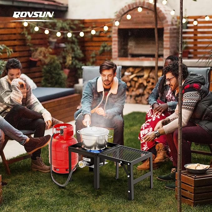 ROVSUN 100,000 BTU Propane Stove with Foldable Side Shelf, Single Burner Gas Stove for Outdoor Cooking with Regulator for Camping, Tailgating, Turkey Frying, Seafood Boiling & Home Brewing (2 Pack)