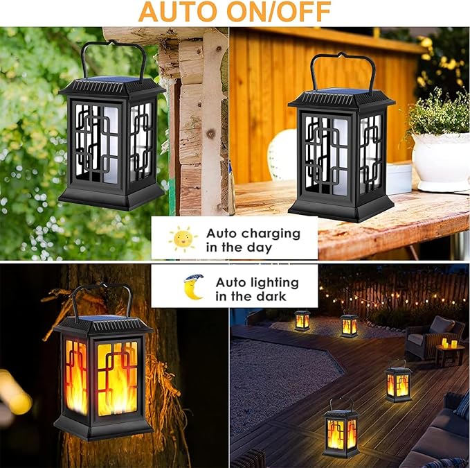 Solar Lanterns Outdoor Waterproof Hanging Solar Lanterns Garden Lights Solar Powered Flame Lights LED Lights for Patio Pathway Deck Yard (2 Pack)