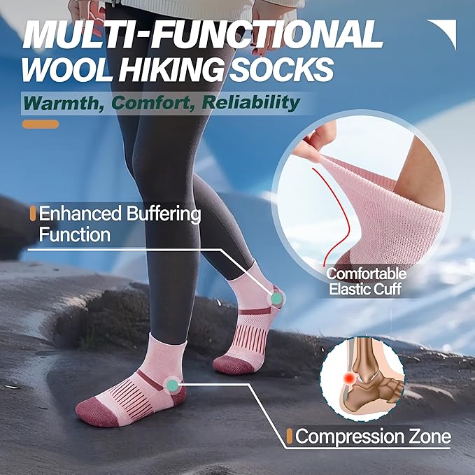 6 Pairs Merino Wool Ankle Running Hiking Socks Compression Support Breathable Thick Cushion No Show Socks for Women Men