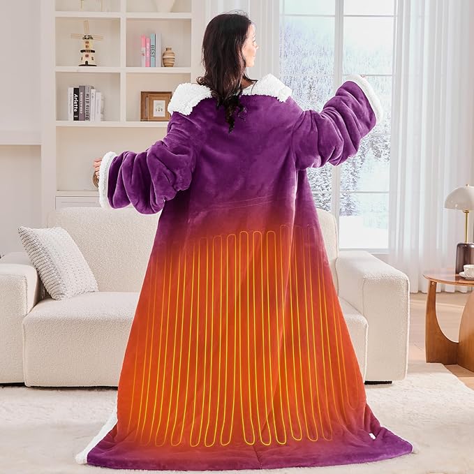 greenoak Wearable Heated Throw Blanket Electric Snuggle - Heated Robe with Foot Pocket for Adult, Winter Gifts for Mom Women 5-Position Timer 10-Heating Levels,50 * 70",Purple