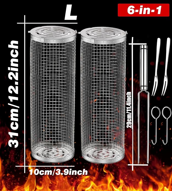 Rolling Grilling Baskets for Outdoor BBq Barbecue Women Men Gifts Ideas for Grandpa Dad Father Day Husband Brother Uncle Godfather Boss Him Wife Thank You Appreciation Retirement Who Like to Grill