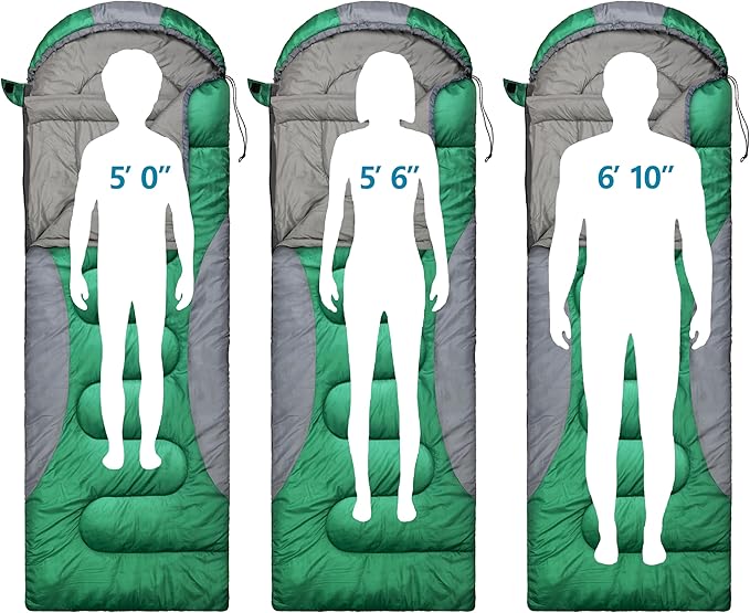 0 Degree Winter Sleeping Bags for Adults Camping (450GSM) - Temp Range (5F–32F) Portable Waterproof Compression Sack- Camping Sleeping Bags for Big and Tall in Env Hoodie: Backpacking Hiking 4 Season