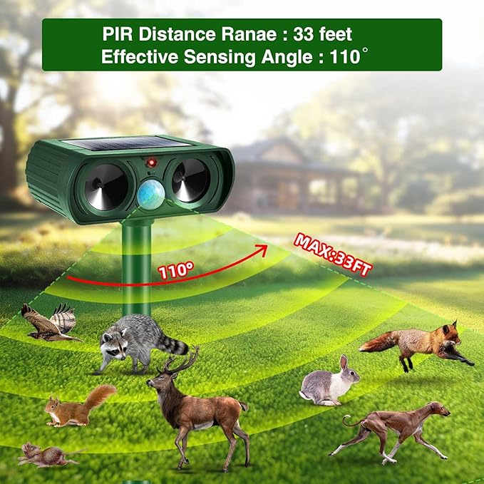 4Pack Solar Ultrasonic Animal Repellent Outdoor Deer Repellent Devices with Motion Detection&Flash Light Squirrel Cat Raccoon Rabbit Dog Deterrent,2025 Keep Rodent Chipmunk Away for Yard Garden Lawn