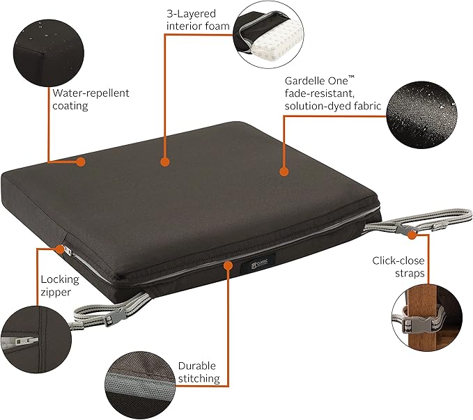 Classic Accessories Ravenna Water-Resistant Patio Chair Seat Cushion, 18 x 18 x 2 Inch, Espresso, Patio Furniture Cushions