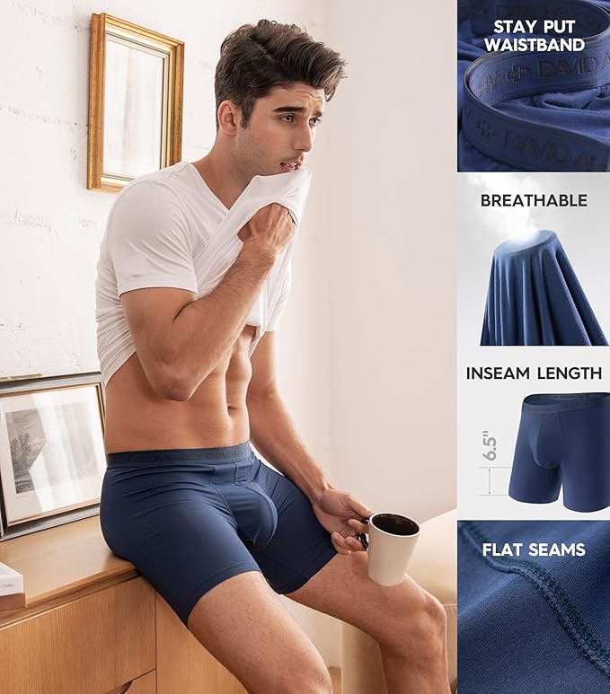 DAVID ARCHY Men's Underwear Ultra Soft Modal Dual Pouch Trunks Ball Pouch Bulge Enhancing Boxer Briefs for Men 3 or 4 Pack