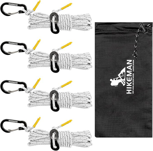 HIKEMAN Reflective Tent Rope Guyline - 4M Camping Guide Ropes,3mm Tent Guy Ropes Cord with Aluminum Tensioners Adjuster for Outdoor Camping Hiking Caravan Awning Tents (White, 3mm)