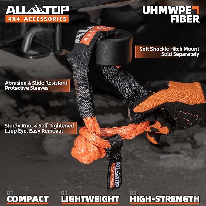 ALL-TOP Synthetic Soft Shackle & Recovery Ring Kit (2PCS 3/4in x 24in - 66200LBS Shackles + 1 Snatch Pulley Ring) for Winch Tackle Pulley System