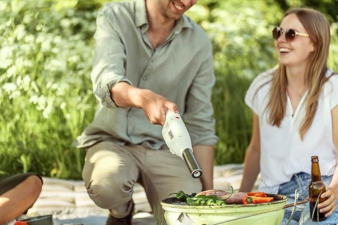 Bison Airlighter 420 | White | Cordless Fire Starter | Camping Essential | Torch Lighter | Perfect for Fire Pits, Camping, Charcoal Grills, Fireplaces | Refillable Butane with Built-in Blower