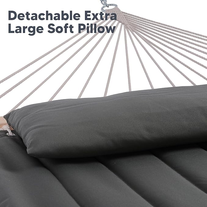 SUNCREAT Hammocks for Outside with 15 ft Stand, Stand Alone Hammock, 475 lbs Capacity, Dark Gray