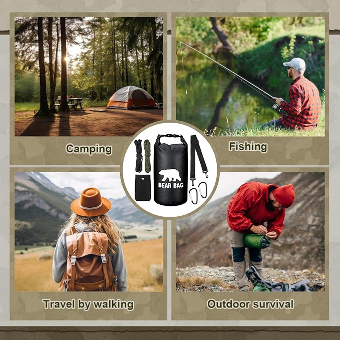 1 Set Bear Food Bag for Camping Ultralight Food Hanging System Includes Waterproof Bear Bag, Nylon Ropes, Hooks for Camping Backpacking