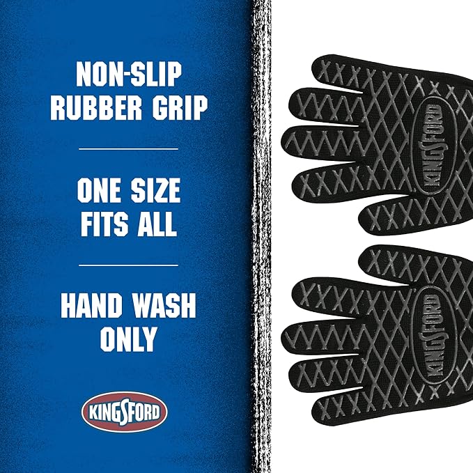 Kingsford Extreme Heat BBQ Grill Gloves, 2 Count | Heat Resistant Barbecue Gloves | The Ultimate Heat Barrier Silicone Grilling Gloves with Anti-Slip Safe Grip, Black, 1 Size Fits All