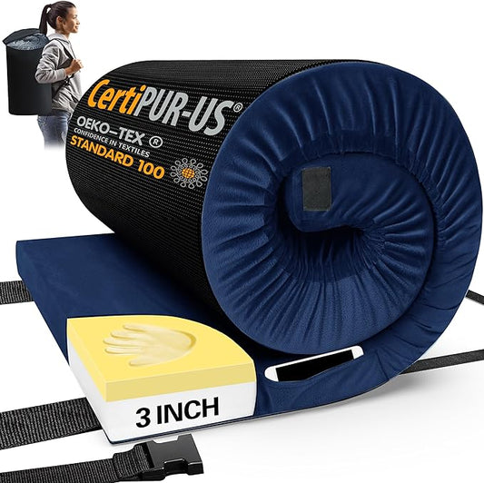 CYMULA CertiPUR-US Memory Foam Camping Mattress Pad, Portable Foam Sleeping Pad for Camping, Roll up Sleeping Mat for Adults Guest Floor Bed for Sleepover, Car, Tent SUV Cot Mattress