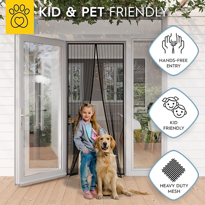 AUGO Magnetic Screen Door - Self Sealing, Heavy Duty, Hands Free Mesh Partition Keeps Bugs Out - Pet and Kid Friendly - Patent Pending Keep Open Feature - 38 Inch x 81 Inch