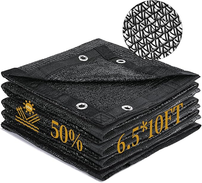 50% Shade Cloth for Garden, 6.5 x 10 FT Sun Shade Mesh Tarp with Reinforced Grommets, Durable HDPE Material Outdoor Shade Cloth for Plants, Greenhouse, Pergola and Backyard Patio Sunshade