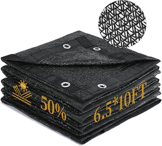 50% Shade Cloth for Garden, 6.5 x 10 FT Sun Shade Mesh Tarp with Reinforced Grommets, Durable HDPE Material Outdoor Shade Cloth for Plants, Greenhouse, Pergola and Backyard Patio Sunshade