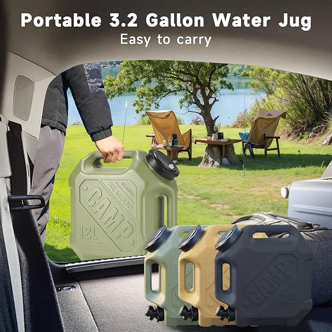 3.2 Gallon Water Jug with Spigot, Portable Water Tank BPA Free, Leak-Proof Water Containers for Camping Water Storage Containers for Emergency Outdoor Hiking Picnic, Green/Black/Yellow