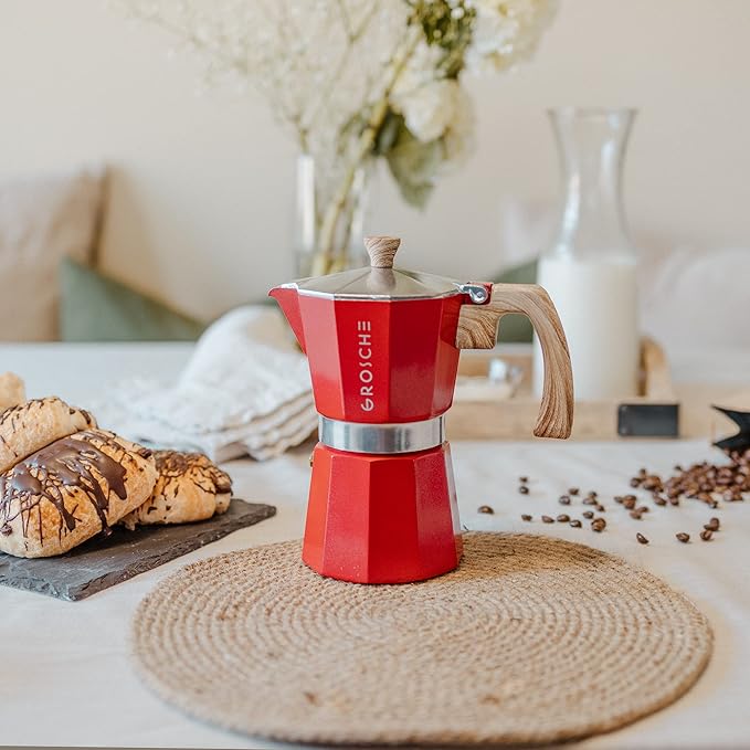 GROSCHE Milano Stovetop Espresso Maker Moka Pot 9 espresso Cup, 15.2 oz, Red - Cuban Coffee Maker Stove top coffee maker Moka Italian espresso greca coffee maker brewer percolator